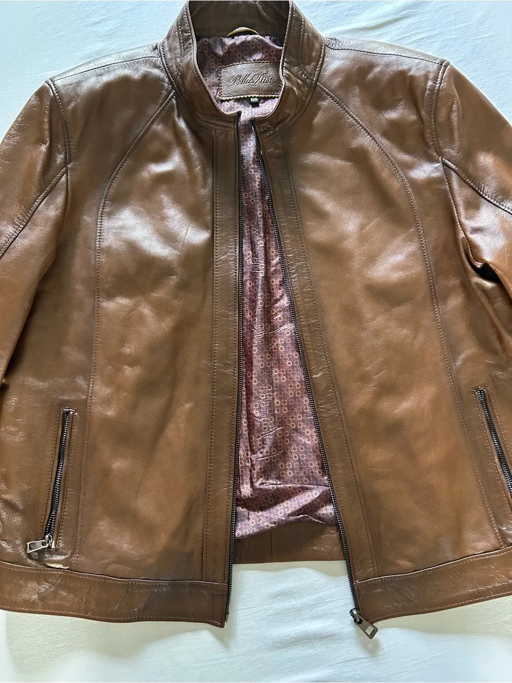 Genuine Lambskin Leather Jacket Brown Moto XL
